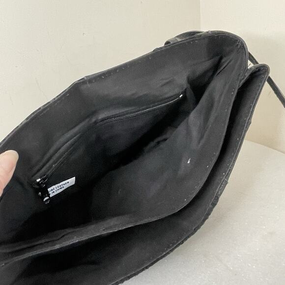 VTG Black Patchwork Boho Leather Suede 80s Shoulder Crossbody Bag Glam Studio 54 - Picture 11 of 16